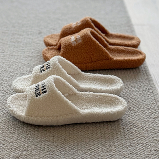 木地板静音不沾灰棉拖鞋女室内开口透气四季秋冬防臭男士足弓支撑