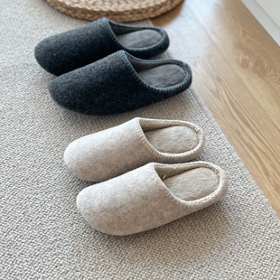 日式羊毛毡棉拖鞋秋冬女居家室内静音软底不沾灰情侣加绒保暖防滑