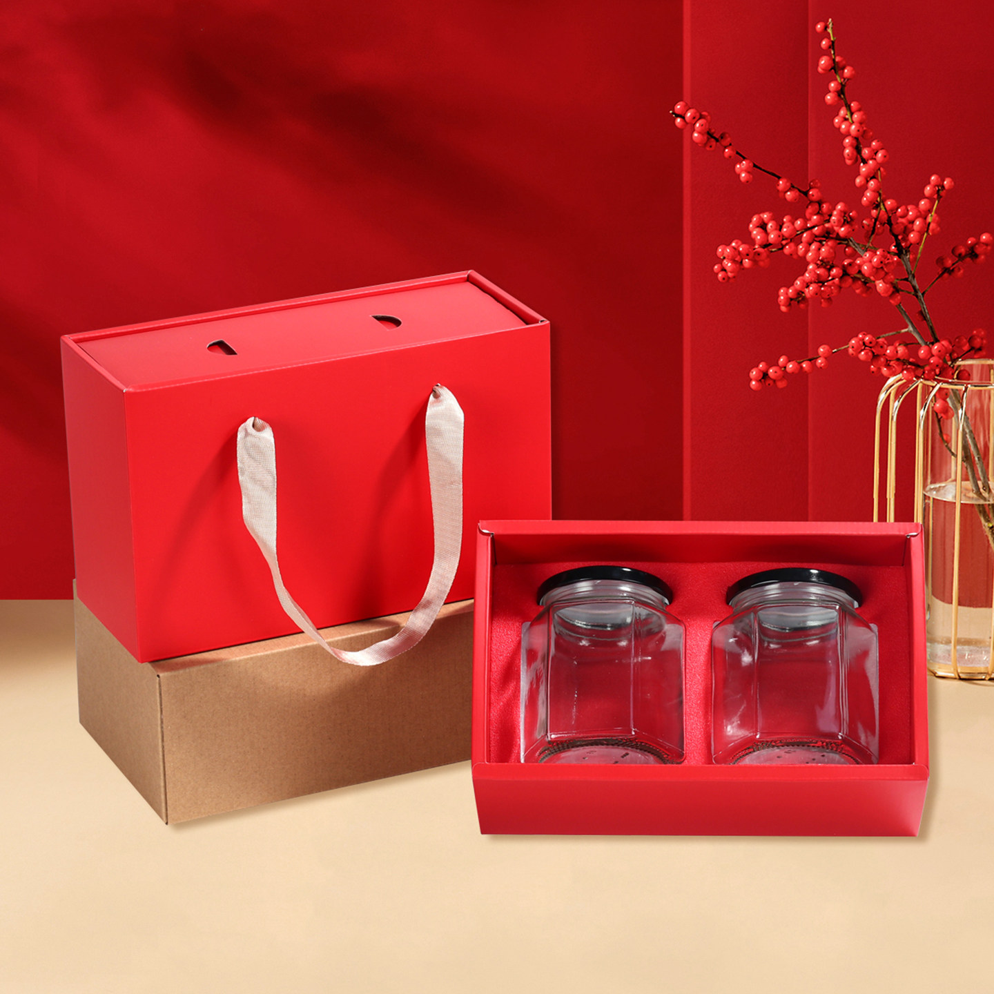 通用空白牛皮纸抽屉盒蜂蜜特产礼盒带玻璃瓶两斤装花生酱包装空盒,包装,礼品盒,淘宝优惠券,粉丝福利购,淘宝优惠卷