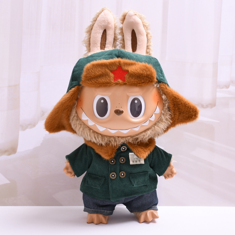 仅衣服】38cm拉布布着替衣服五角星军大衣套装Labubu换装娃衣