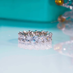 PT950铂金D色莫桑石微镶满钻叶子排钻戒指纯银小众排戒女时尚精致