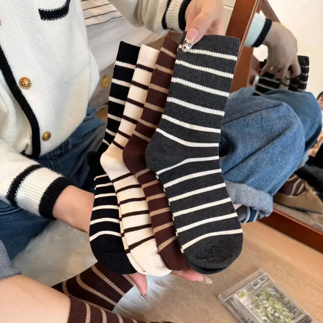 条纹中筒袜早秋新品ins潮袜韩系运动百搭学风网红袜子学生