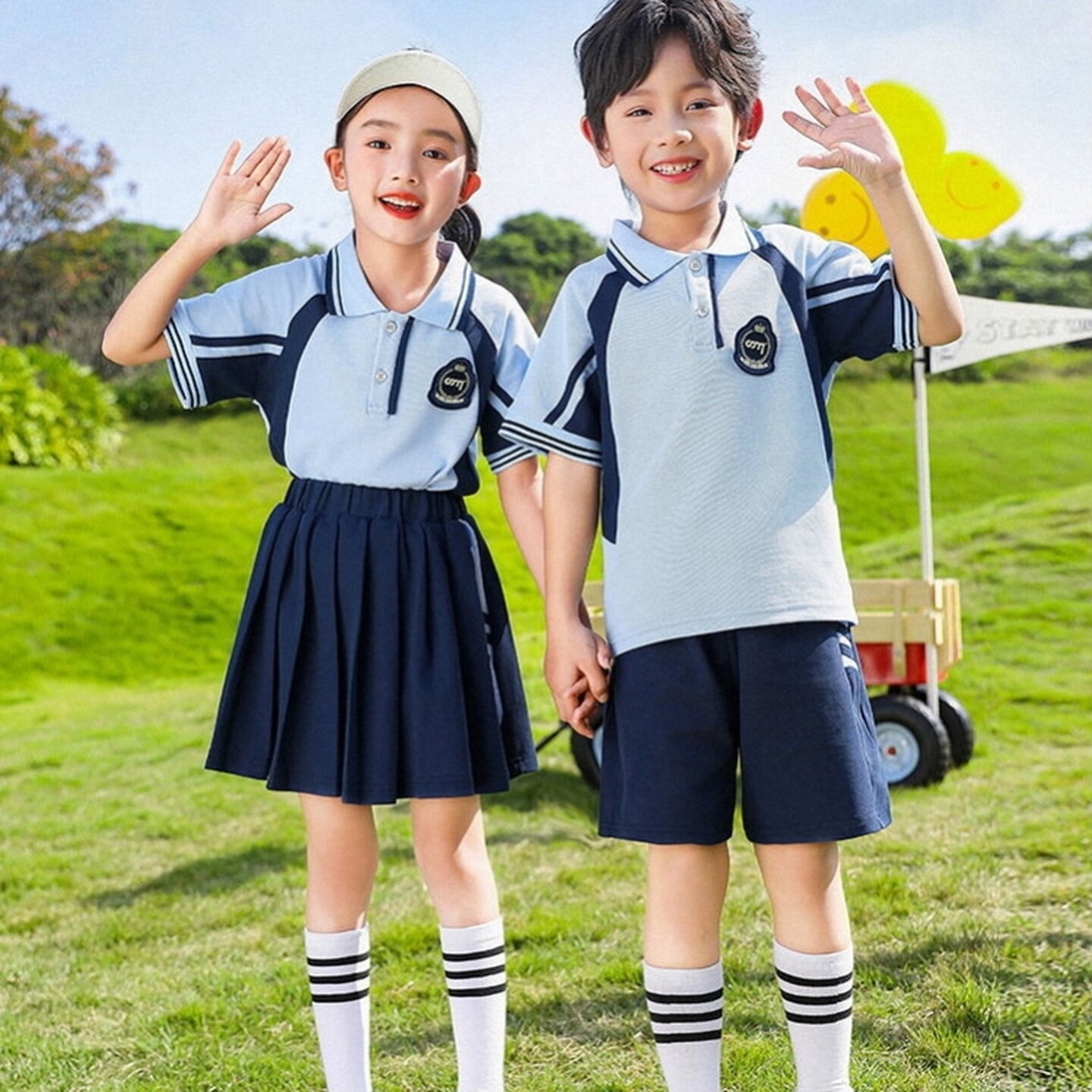 运动风班服红色春秋演出服运动会短袖裙裤夏季中小学生套装舞蹈服