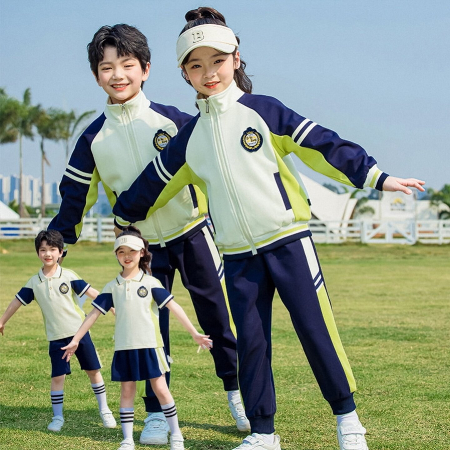 幼儿园园服啦啦队入园照儿童毕业班纯棉合唱古风连衣裙短袖运动会