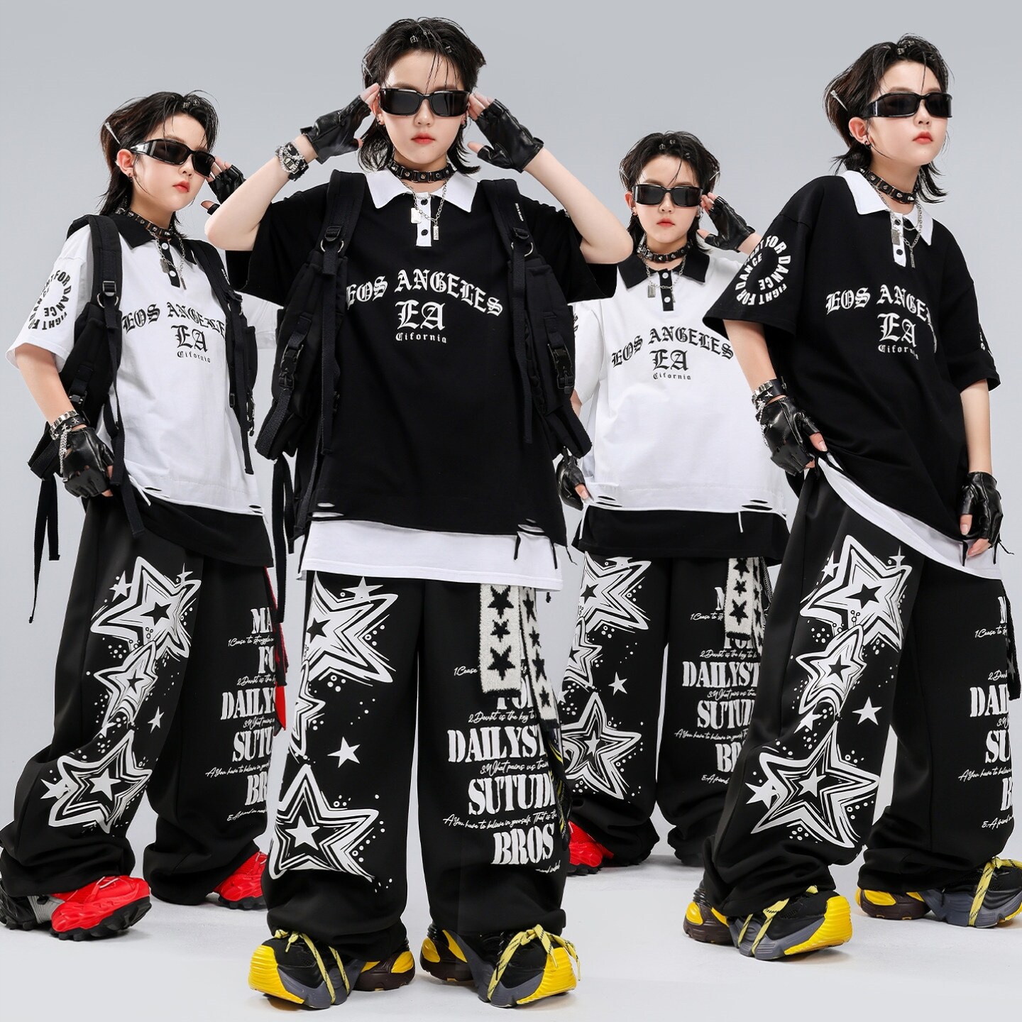 hiphop街舞童装潮牌架子鼓蓝色衬衫中国风破洞帅气男孩嘻哈皮衣
