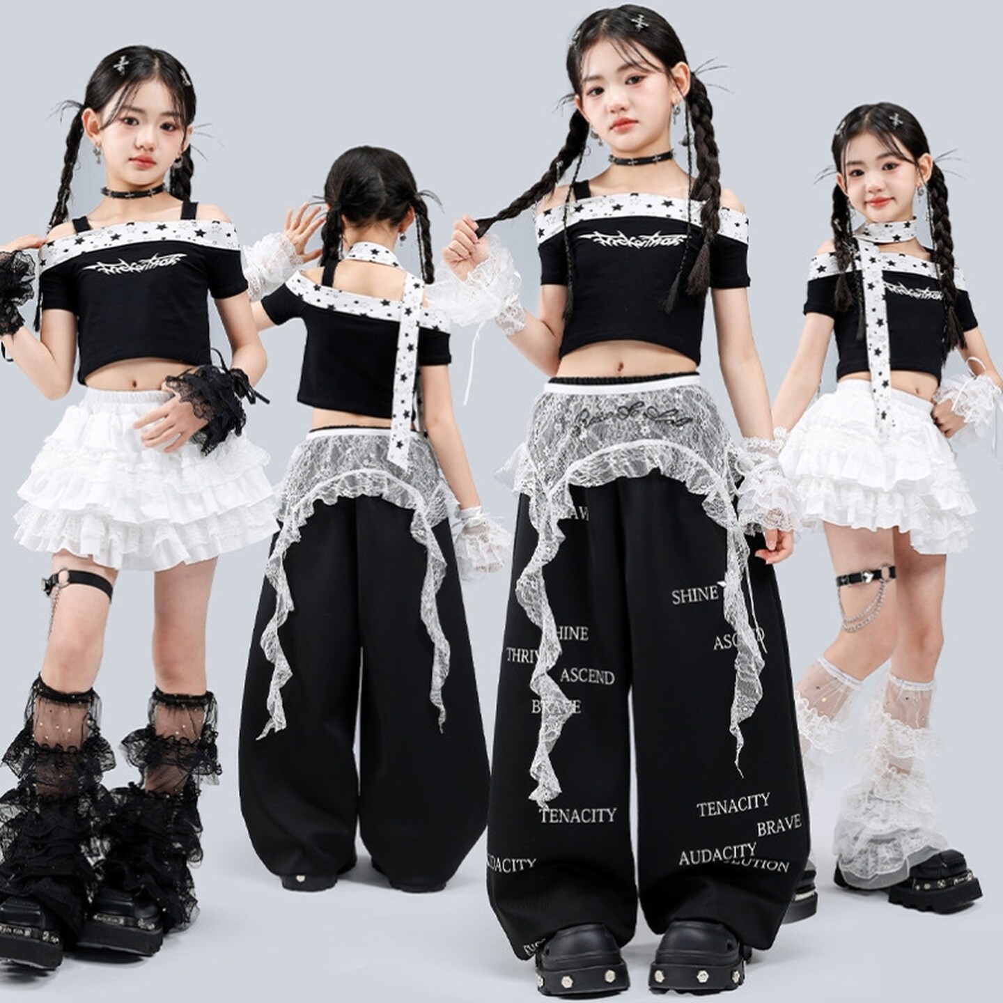 女童街舞服银色金色短裙军绿hiphop表演服装跳舞豹纹潮流时装韩版