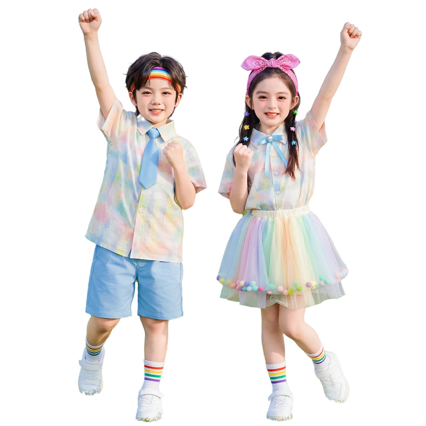 小学生校服诗歌纯棉短袖啦啦队朗诵民族毕业装夏季运动会合唱年级