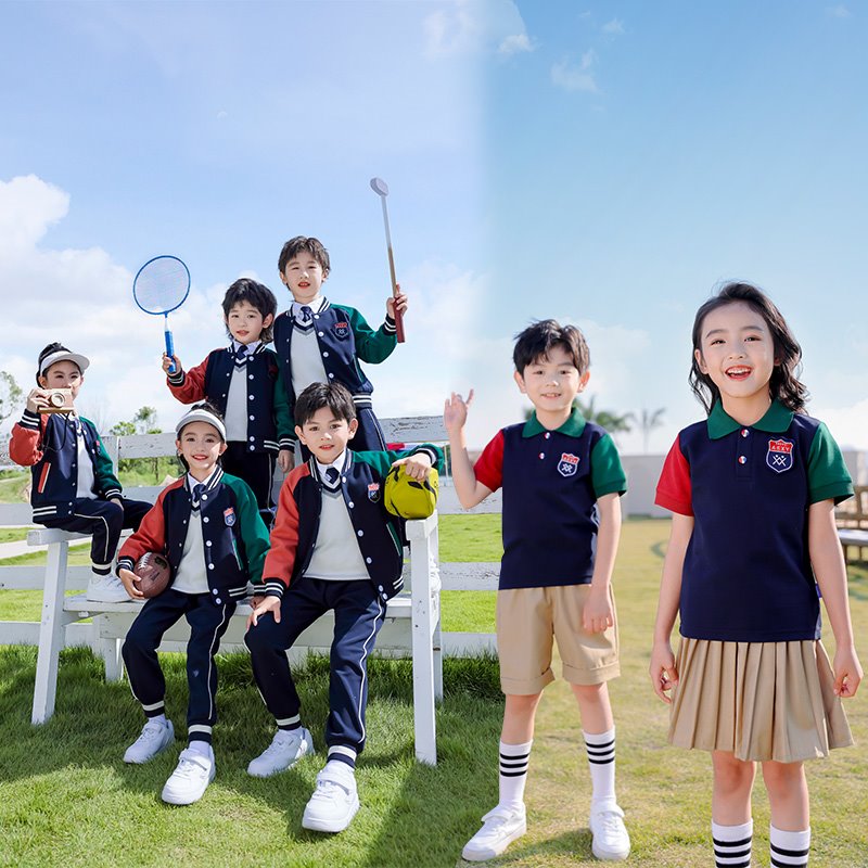 幼儿园班服春秋中小学生拍照天蓝亲子装白色夏季套装短裙表演T恤