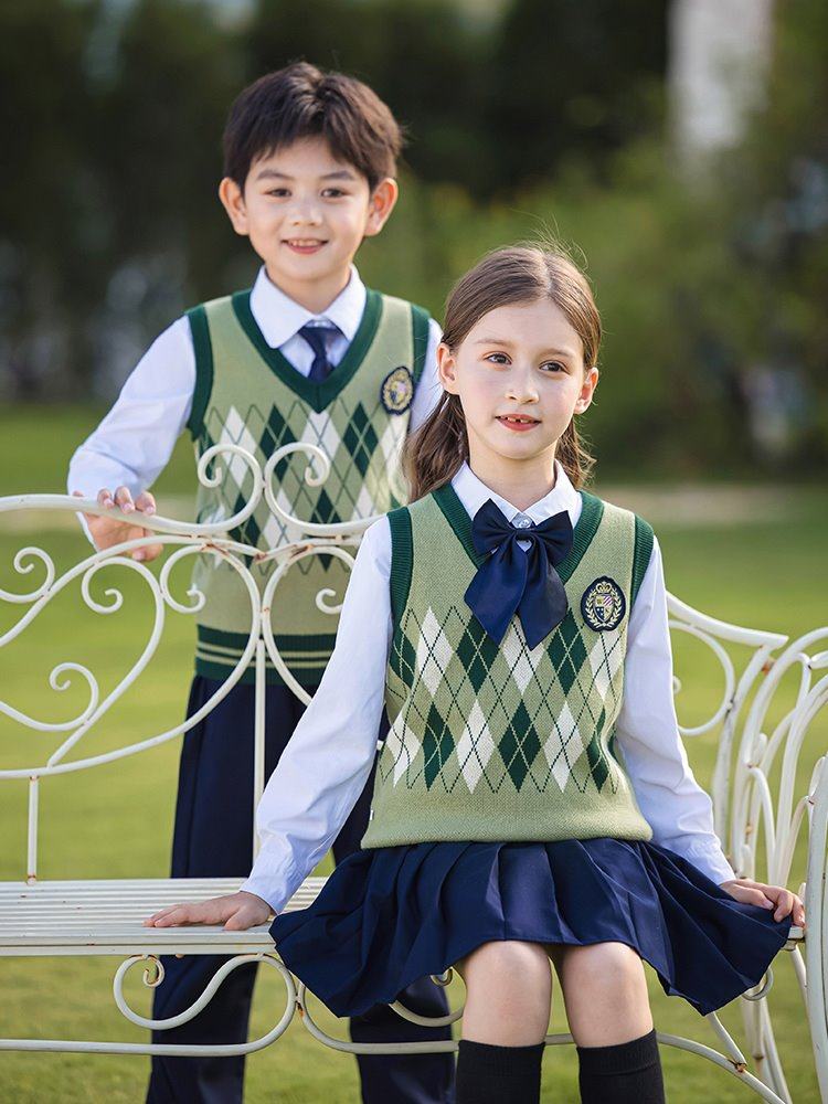 演出纯棉小学生班服初中西裤英伦女生中小学生校服外套针织衫男童