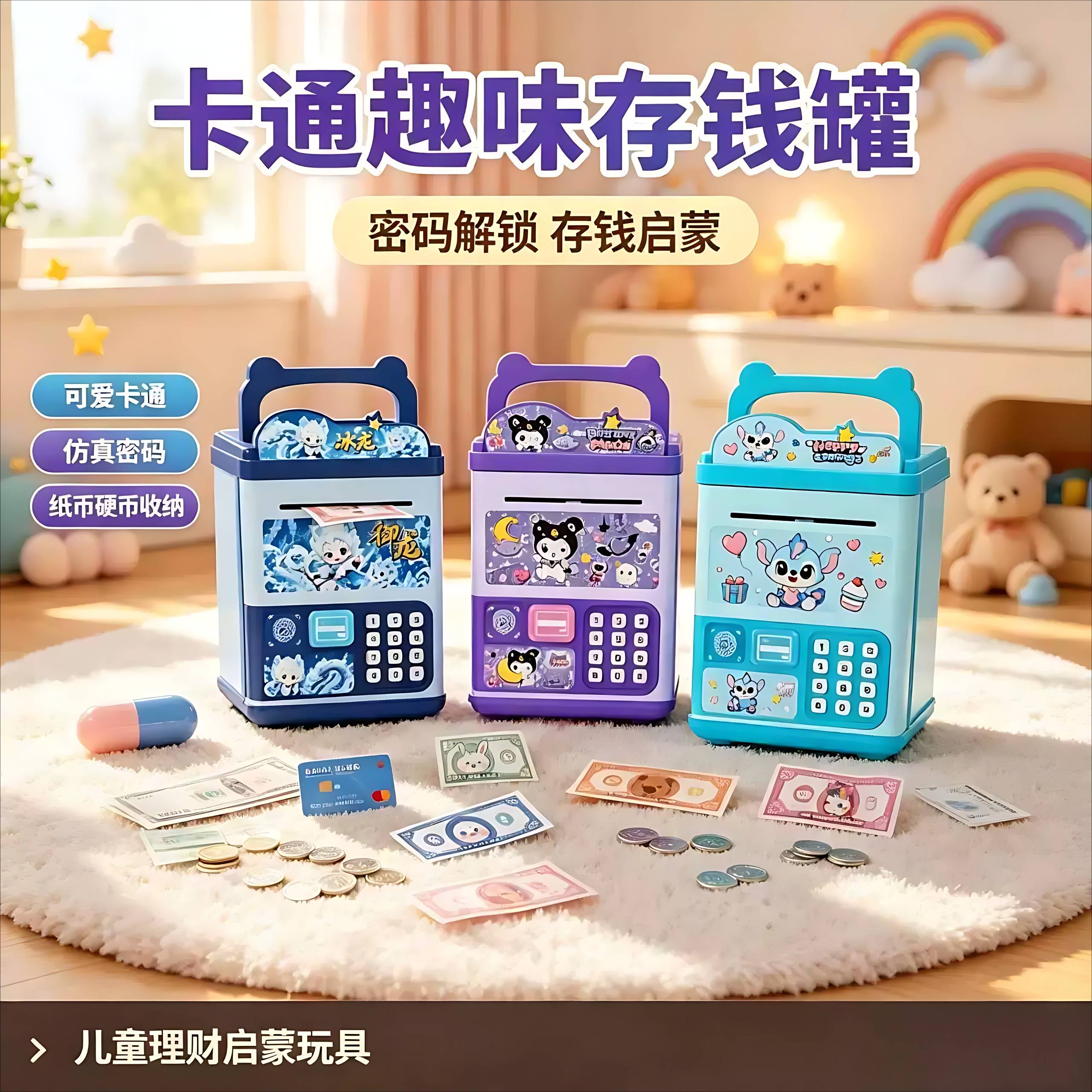 新款美蒂储蓄罐儿童密码箱高颜值只进不出存钱罐男女孩童玩具礼物