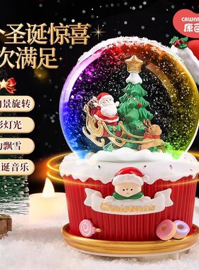 创意圣诞节八音盒老人屋顶云中