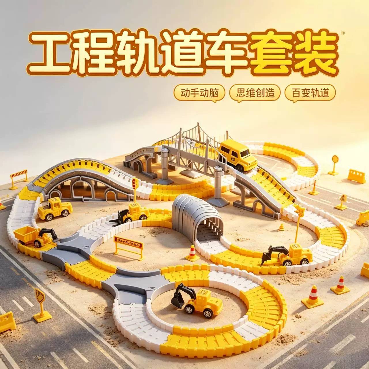 儿童百变工程轨道车电动滑行DIY