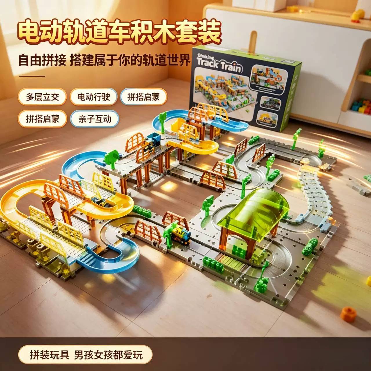 新款电动火车轨道DIY拼装透明