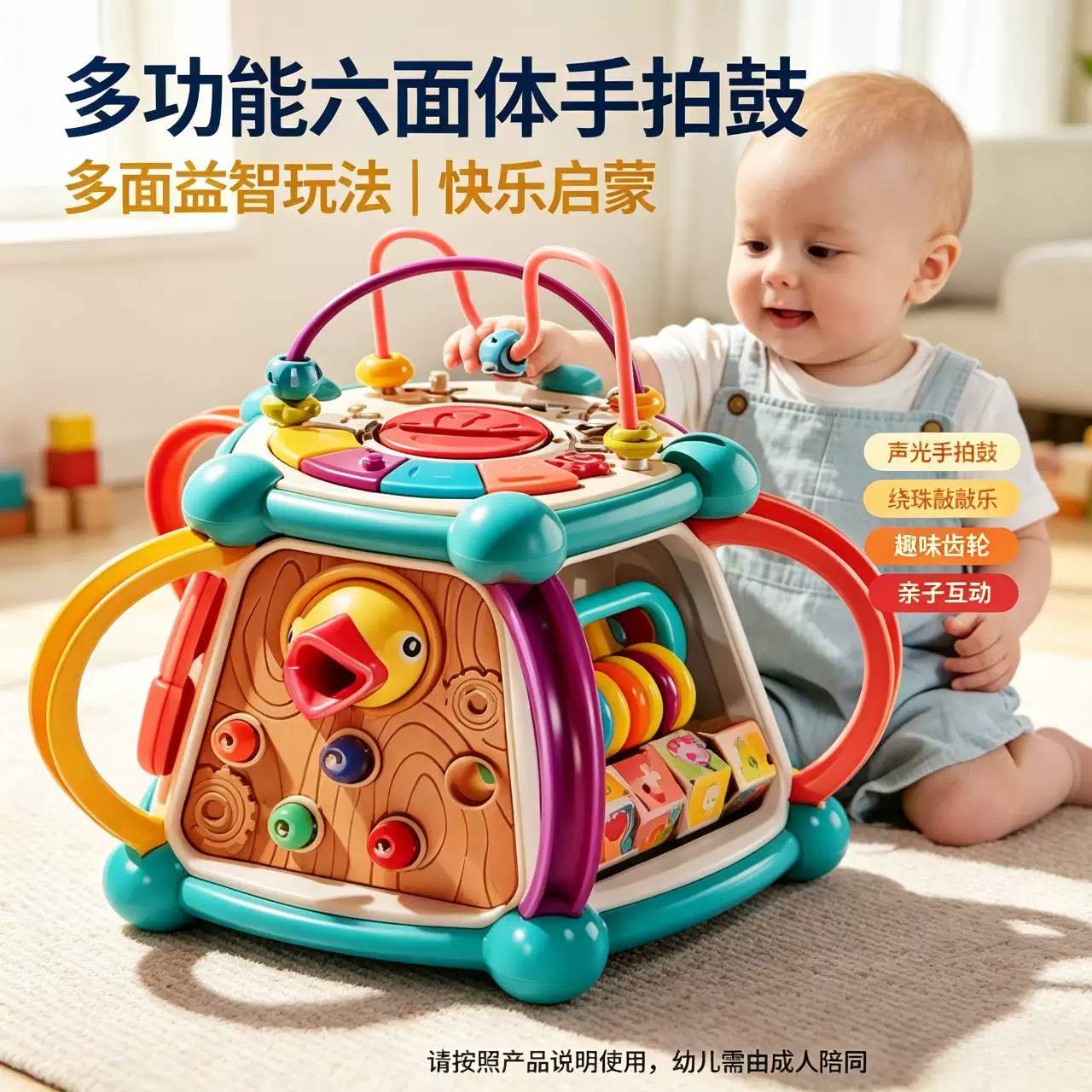 婴儿玩具音乐手拍鼓宝宝多功能拍拍鼓六面体0一1岁2幼儿早教益智