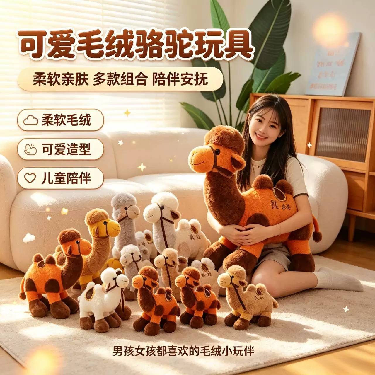 沙漠骆驼毛绒玩具可爱仿真小骆驼创意骆驼公仔布娃娃儿童玩偶礼物