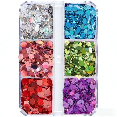 新款6格美人鱼色青葱粉亮片适用于美甲化妆造型手工制作DIY