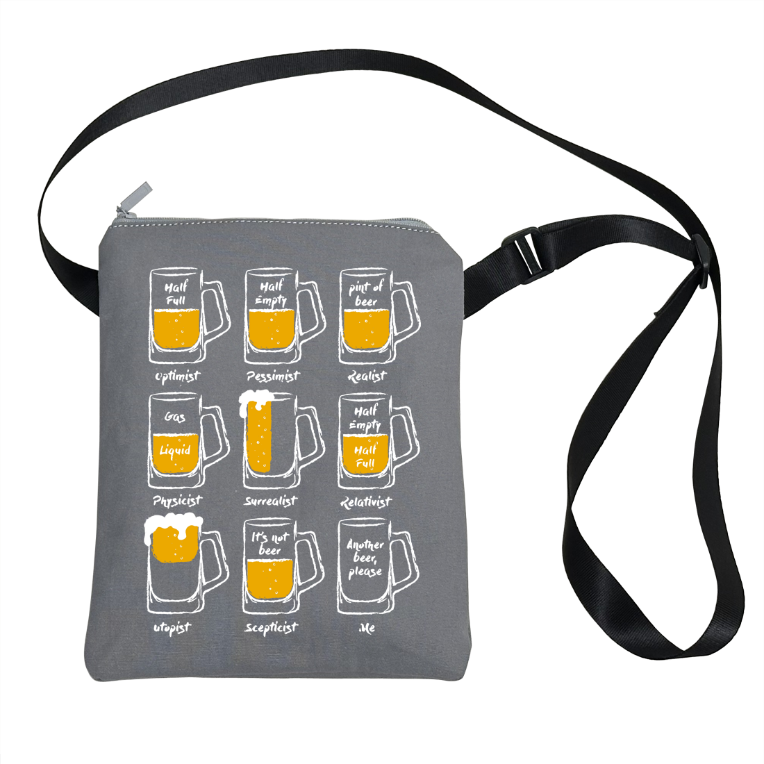 啤酒杯哲学心理趣味印花斜挎包