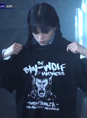 美剧 星期三Wednesday小狼女礼物同款t恤 亚当斯周边衣服短袖全棉