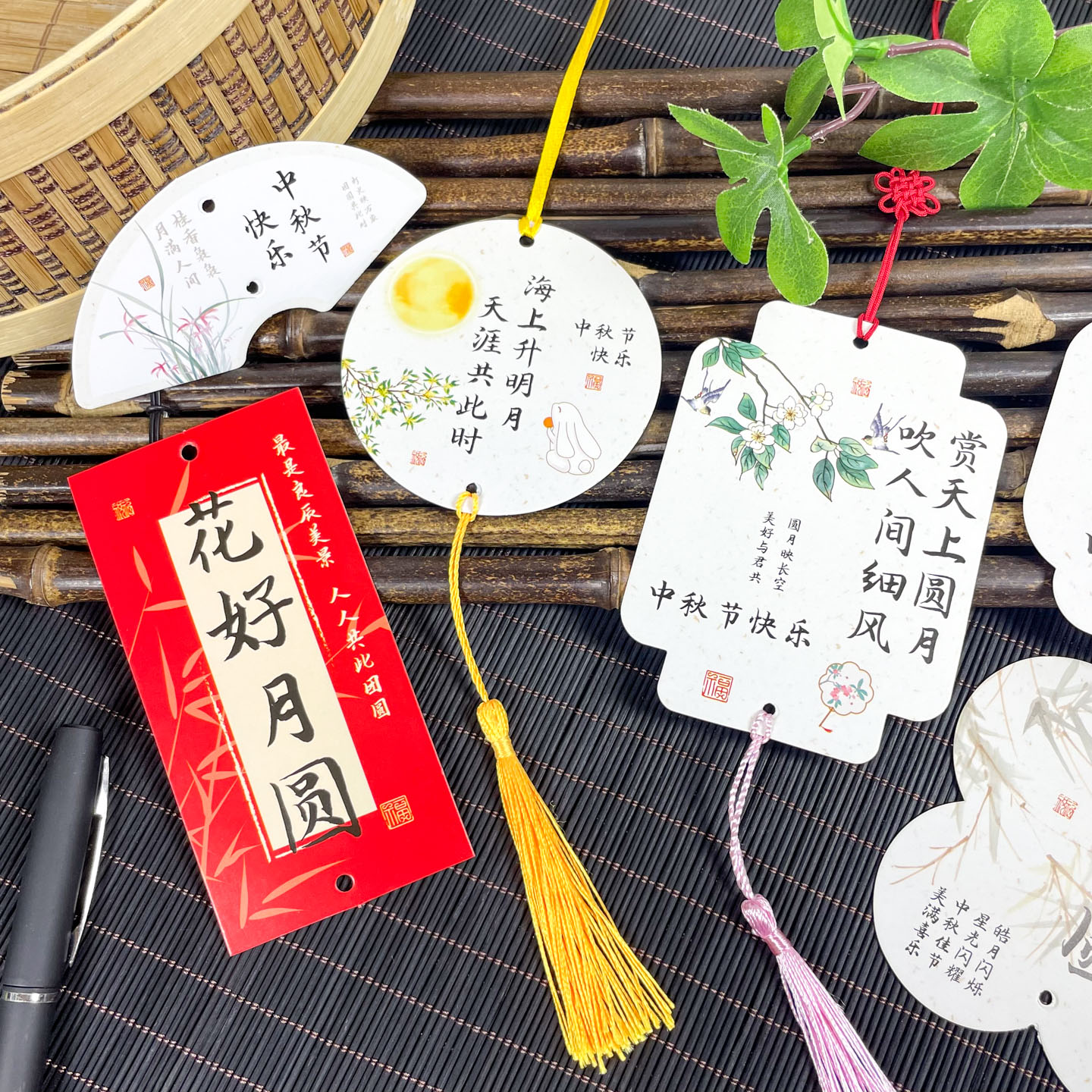 中秋节贺卡高档月饼礼盒装饰吊卡烘焙蛋黄酥包装挂饰祝福心愿卡片