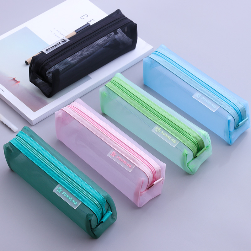 透明网纱笔袋学生考试专用中考高考文具袋韩国简约ins日系男女高中生简单韩版初中生大容量铅笔盒