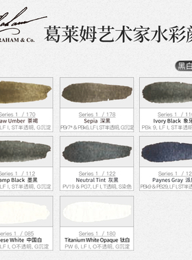 美国格雷姆艺术家级mg水彩颜料固体分装70色24黑白色系1ml单块2ml