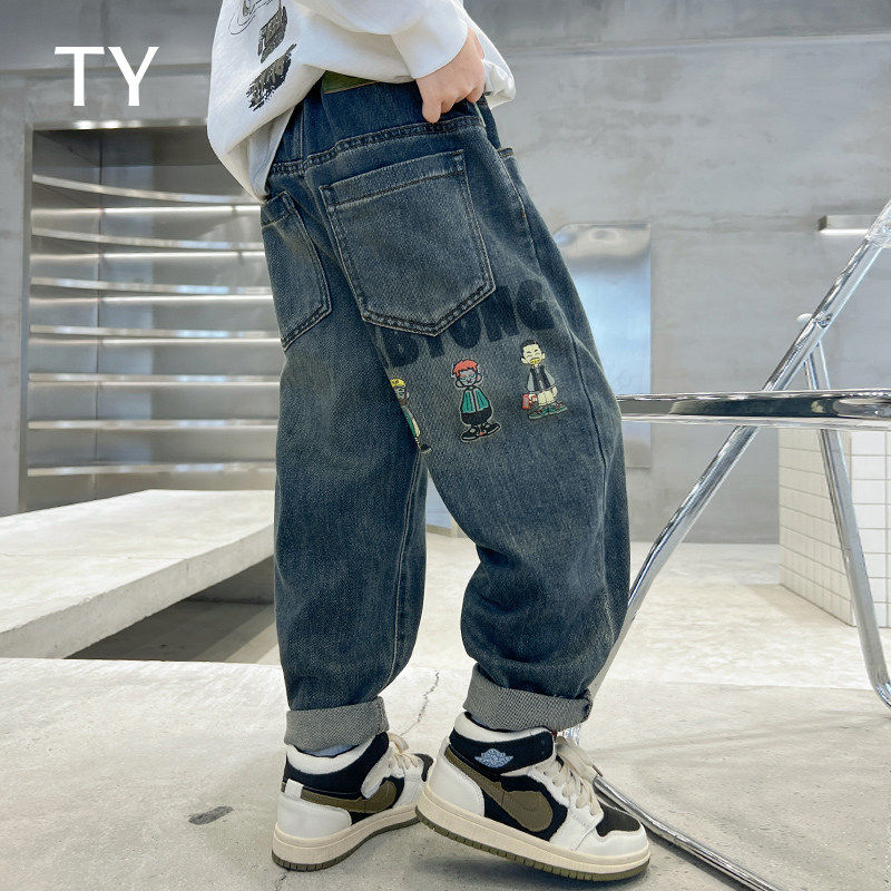 韩国TY童装潮牌男童加绒牛仔裤子秋冬季中大童2026新款男孩长裤