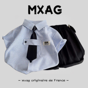 MXAG儿童学院常规条纹西装礼服男童洋派套装男宝宝英伦帅气童装潮