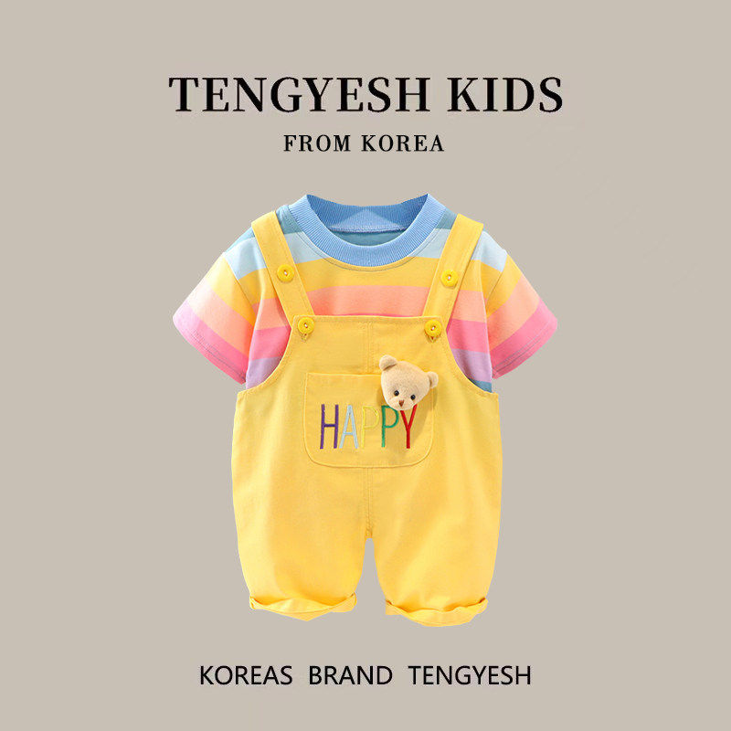 韩国TENGYESH儿童夏季套装两件式超萌可爱男女宝宝抱婴袋裤婴幼儿