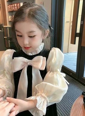 NEXT JYLJ女童春秋连衣裙2025新款黑色女宝宝礼服儿童丝绒公主裙