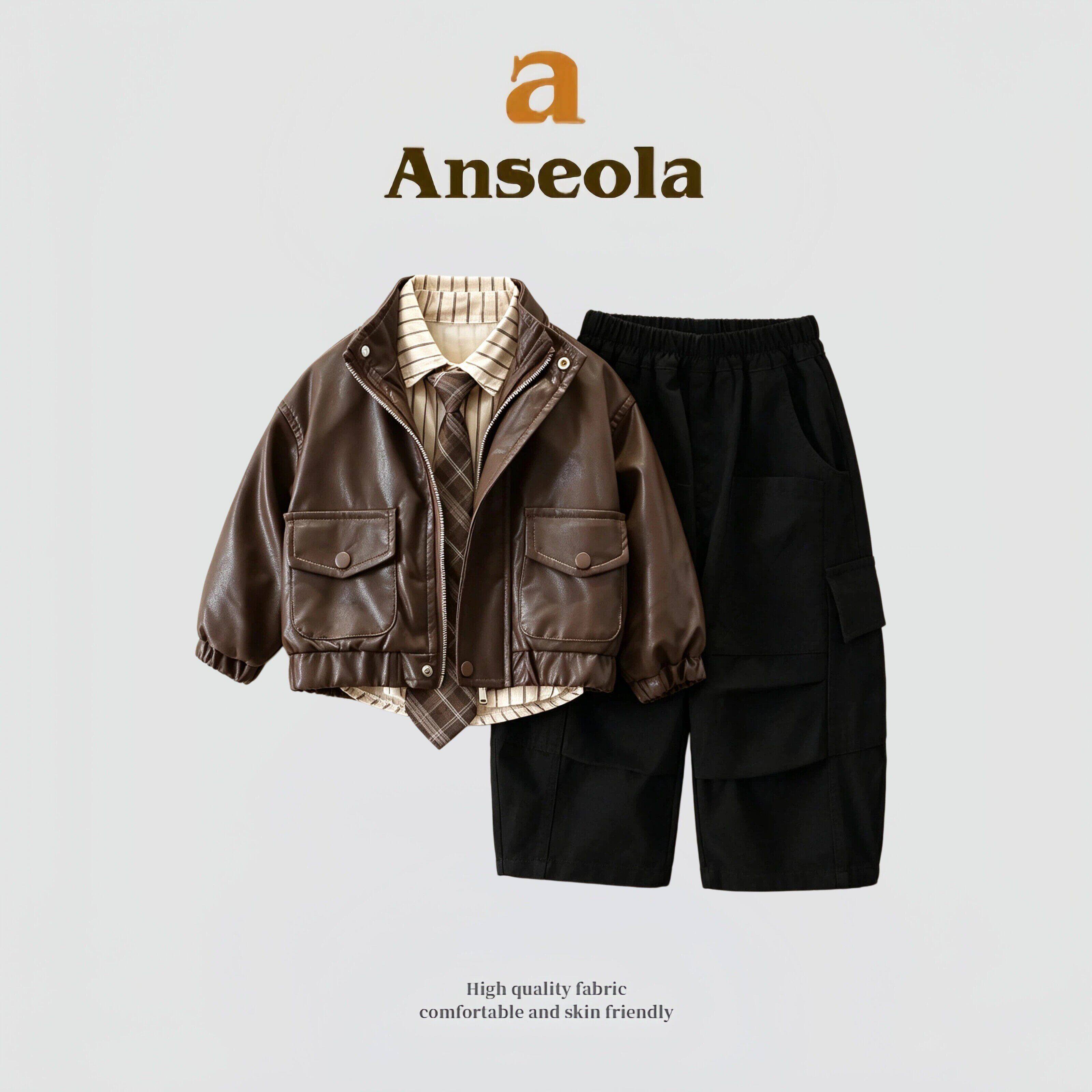 anseola男童春秋酷帅皮衣