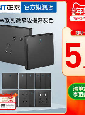 正泰开关插座 86型NEW2W深灰色新品五孔二三插家用USB插座面板
