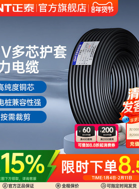 正泰电缆YJV0.6/1kV工程国标阻燃电缆铜芯电源线户外线充电桩1米