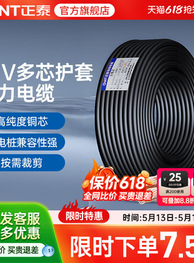 正泰电缆YJV0.6/1kV工程国标电缆铜芯电源线户外线充电桩1米