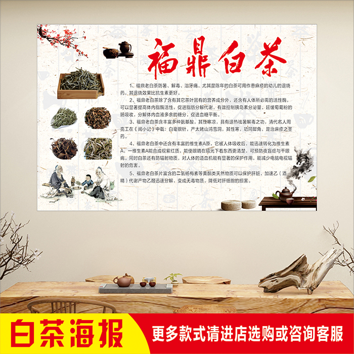 茶叶店福鼎老白茶品种功效寿眉贡眉茶道文化宣传装饰图贴背胶海报