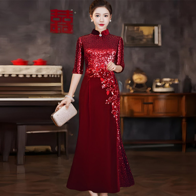 喜婆婆鱼尾年轻旗袍高贵长袖