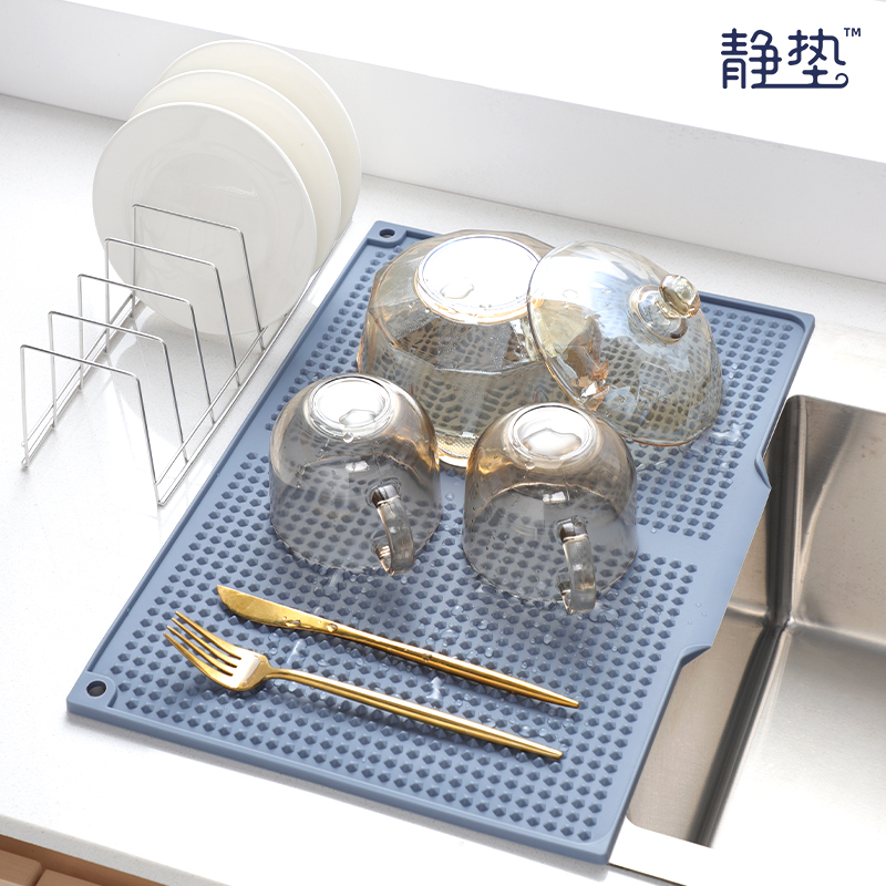 厨房硅胶沥水垫台面斜坡自动排水垫水槽边置物防滑垫隔热垫干燥垫