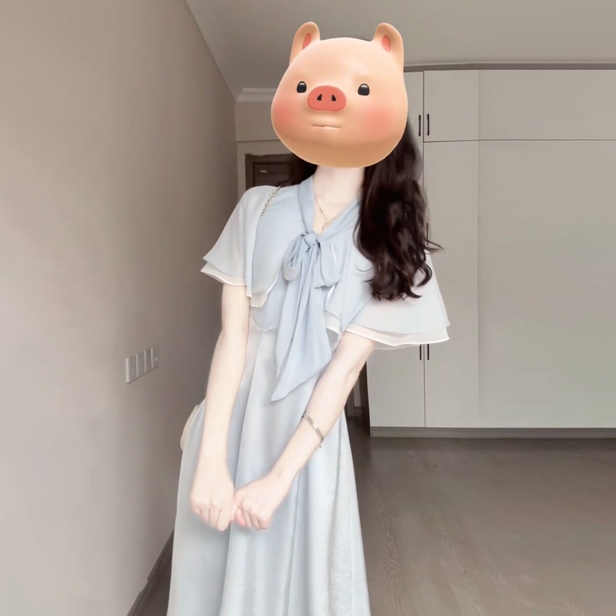 高知穿搭巨好看气质收腰长裙蓝色衬衫连衣裙子女夏季2025新款温柔