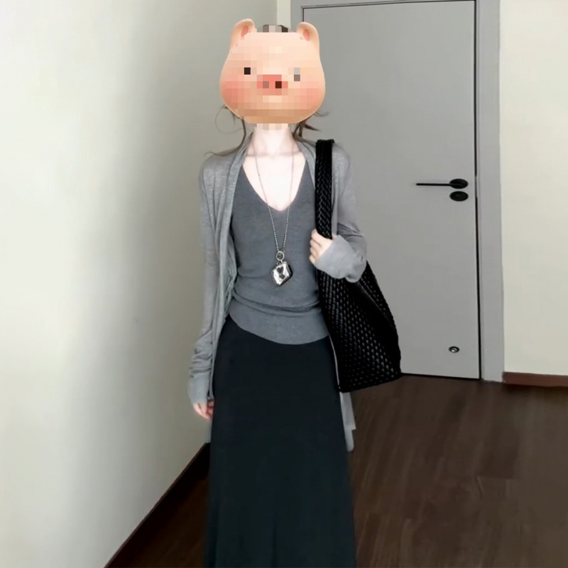 早初秋季一整套ootd穿搭针织半身连衣裙子女开衫高腰半身裙三件套