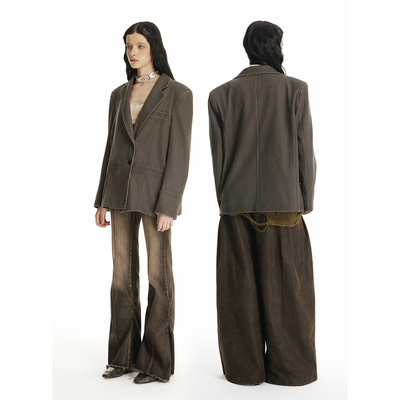 USS复古做旧西装皮衣外套