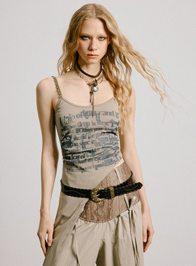 uss新款小众设计美式复古字母印花吊带背心女内搭外穿辣妹上衣