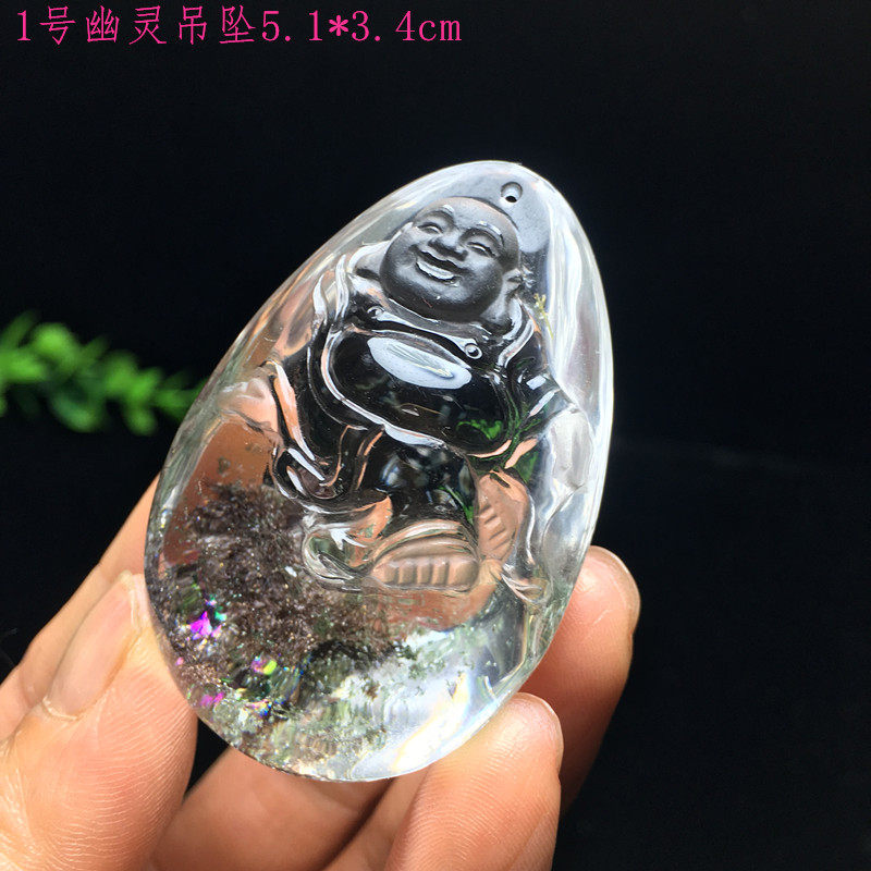 天然水晶吊坠项坠特色绿幽灵情侣风格原石雕刻人工打磨半宝石精品