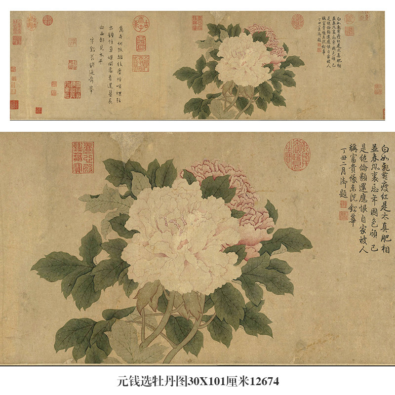 元钱选牡丹图古代花鸟画卷轴吉祥画文人国画字画复制品仿古画挂画,家居饰品,国画,淘宝优惠券,粉丝福利购,淘宝优惠卷