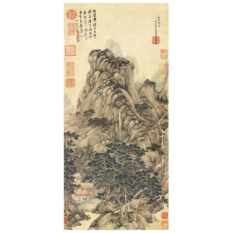 元马琬松壑观泉图新中式装饰画山水画客厅沙发玄关茶楼挂画古字画图片