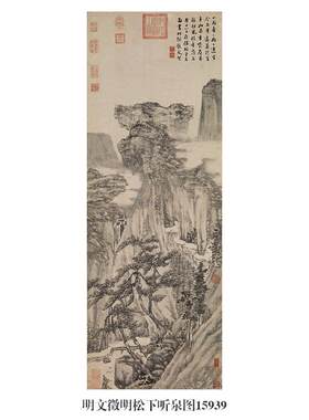 明文徵明松下听泉图山水画微喷