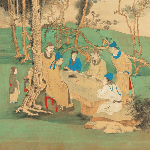 张大千松下高仕文会图茶楼挂画