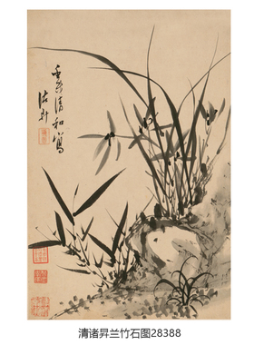 清诸升兰竹石图水墨花鸟画兰花图
