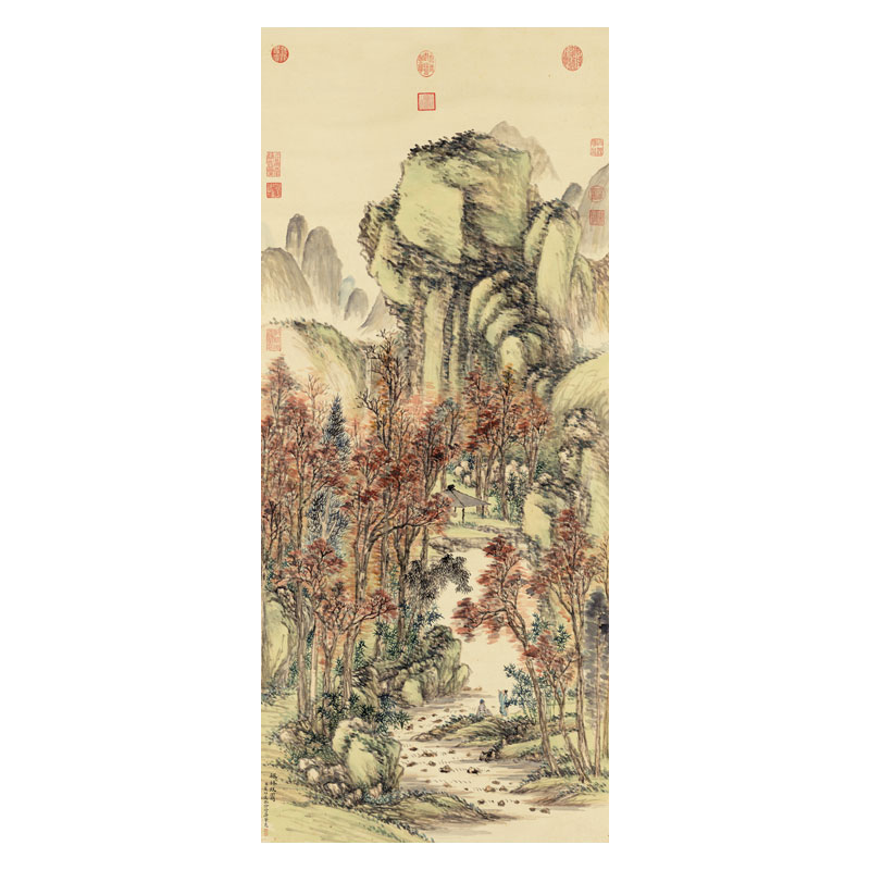 清董邦达枫林晴霭图新中式装饰画山水画挂画客厅沙发玄关茶楼画