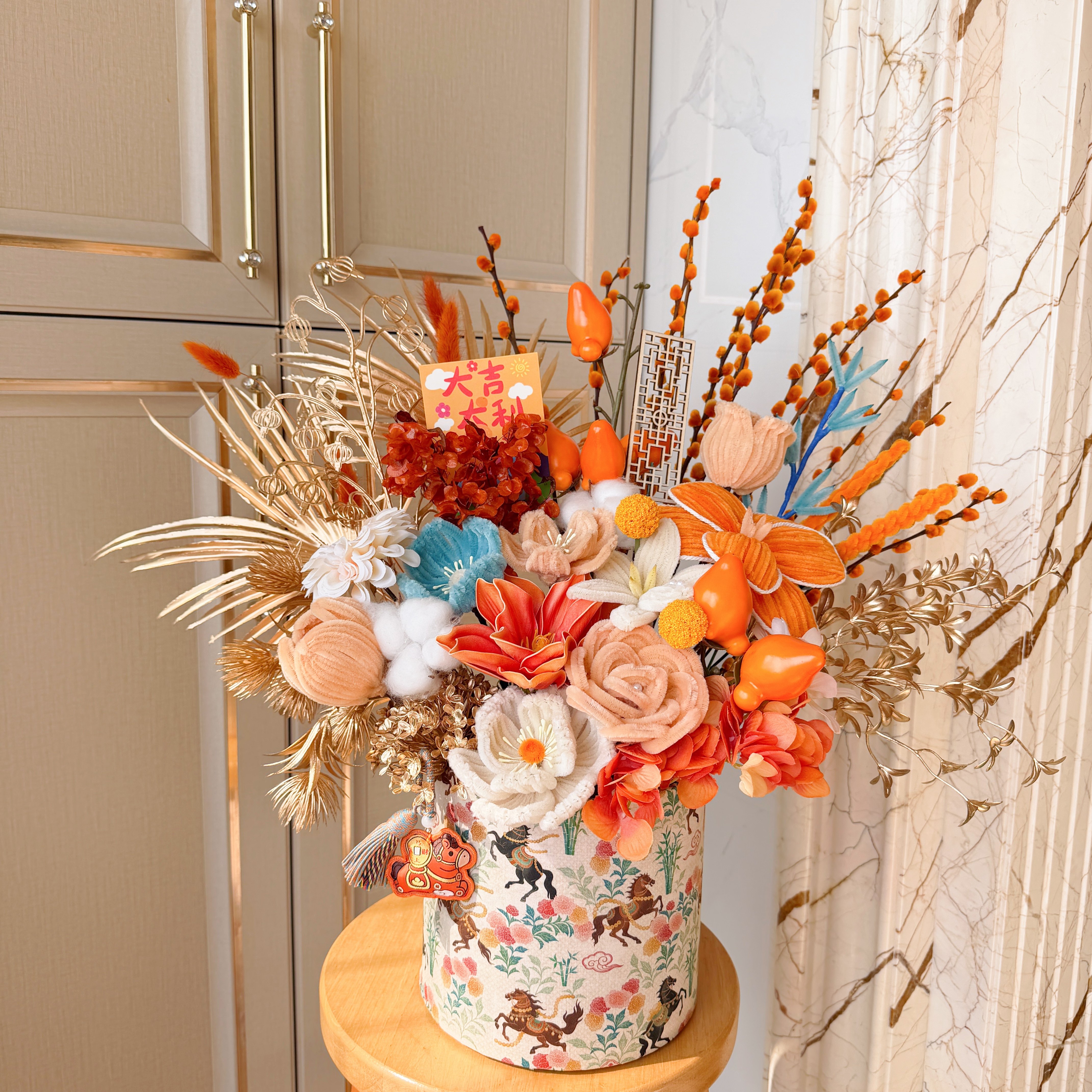 2026马年年宵花抱抱桶扭扭棒花桶成品手工diy材料包新年礼物装饰,家居饰品,仿真花/假花,淘宝优惠券,粉丝福利购,淘宝优惠卷