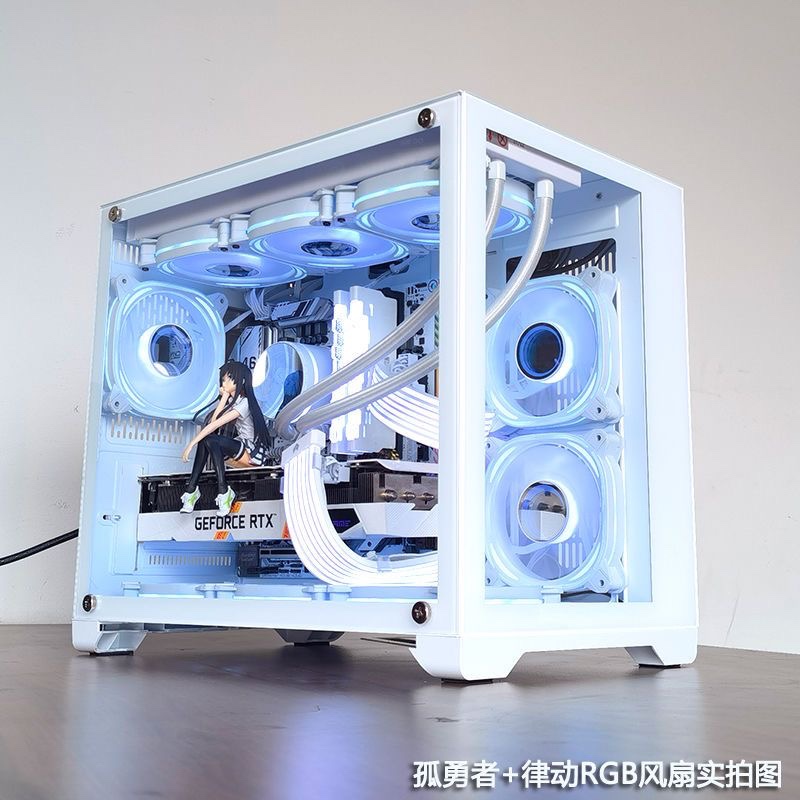 玩嘉无立柱孤勇者matx机箱360水冷海景房纯白长显卡侧透防尘透明