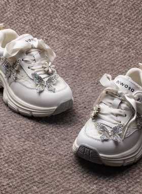 秋季断码特价运动鞋31975儿童蝴蝶结类似魔术贴女童跑步老爹童鞋